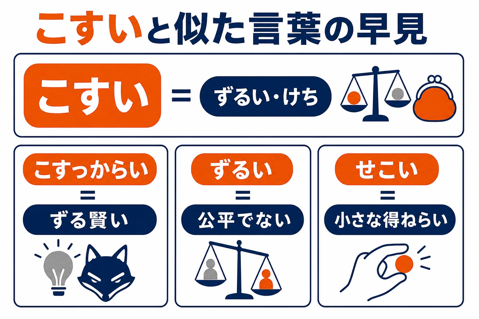 こすいと似た言葉の違いを示した早見図
